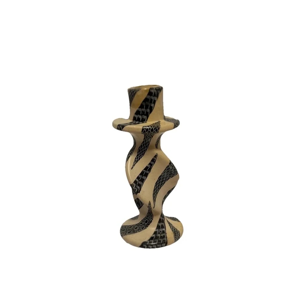 African Folk Art Candle Stick Holder Boho Brown Twist ART Studio Unique‎ VTG